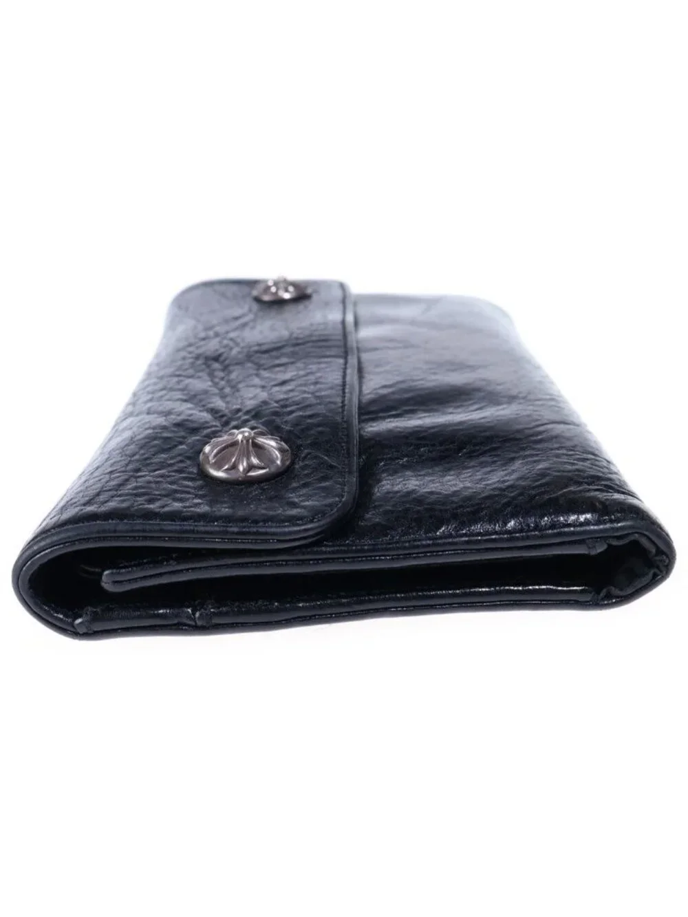 Chrome Hearts Wave Wallet Cross Button Leather Black